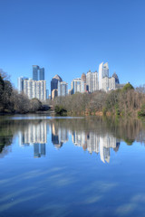 Vertical of Atlanta, Georgia skyline with reflections