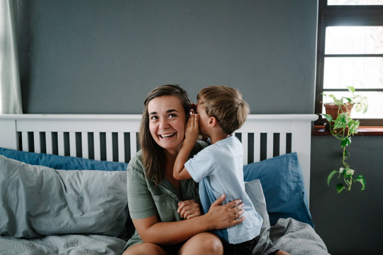Mother and son playing games