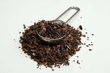 Toasted Erva-Mate into a measuring spoon.