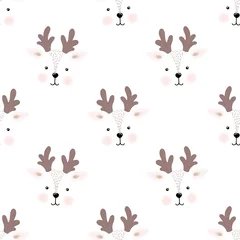 Wallpaper murals Little deer Seamless pattern cute fawn face, vector illustration
