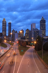 Vertical of Atlanta, Georgia skyline at sunset
