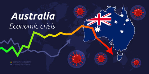 Coronavirus in world. Quarantine and global recession. Australia hit by coronavirus outbreak and pandemic. Concept of world and local economy crisis