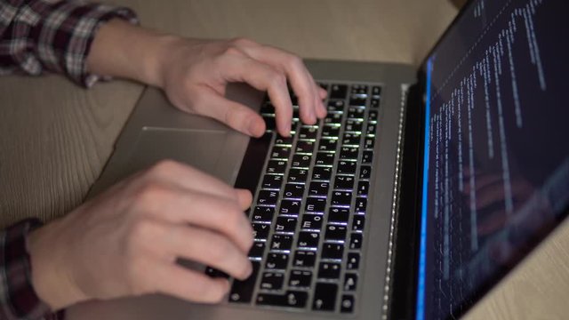 Men coding html programmer developer working on website freelance closeup