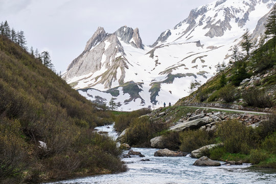 Cycling through the Val Veny. Italy.