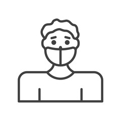 Icon of a man in a mask from viruses. Linear image style. Isolated vector on a white background.