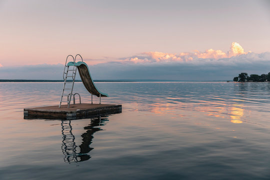 Side View of Floating Dock Slide At Lake