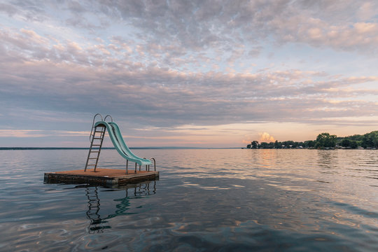 Floating Dock Slide At Lake in Upstate New York