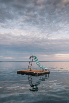 Floating Dock Slide Landscape At Lake