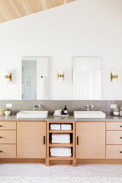 Natural Wood Vanity in Modern Master Bathroom