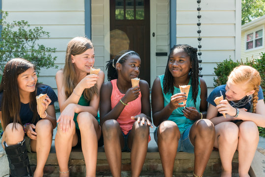 Girls With Ice Cream on Steps