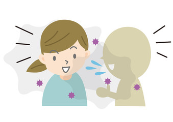 密接した会話での感染症リスクを描いたイラスト