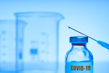 Coronavirus vaccine. Injection, the medical concept of subcutaneous vaccination. Treatment of covid disease 19