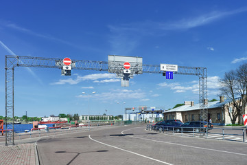 Road signs near Ferry terminal in Ventspils