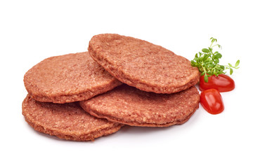 Burger cutlets, ingredients for hamburger, isolated on white background