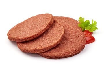 Burger cutlets, ingredients for hamburger, isolated on white background