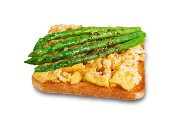 Scrambled egg asparagus sandwich on a white isolated background