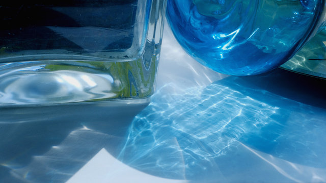 Abstract glass composition in the rays of morning sun