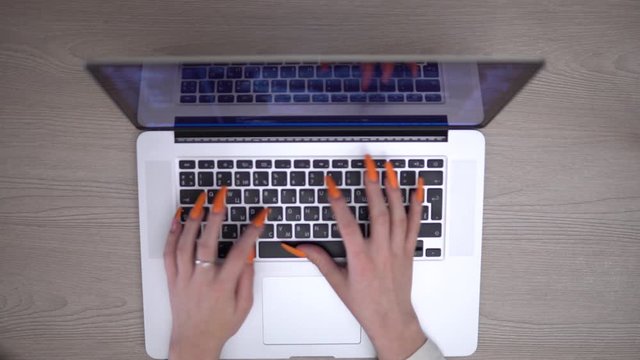 Girl coding html on laptop programming website freelance developer Movement