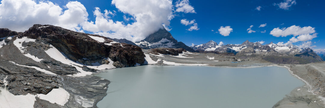 Matterhorn with mountain lake from Trockener Steg