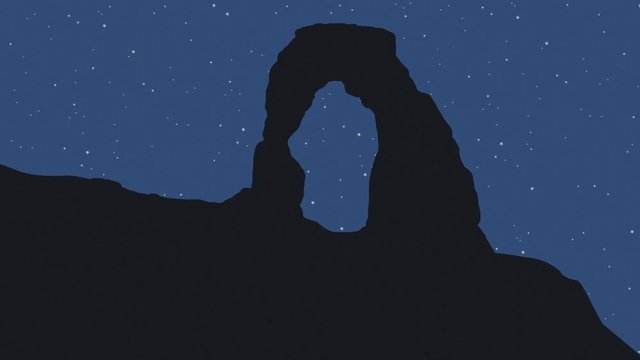 Animated Illustration of Delicate Arch Silhouette Against Starry Sky