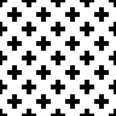 Fototapeta na wymiar Tile cross plus black and white vector pattern for seamless decoration wallpaper