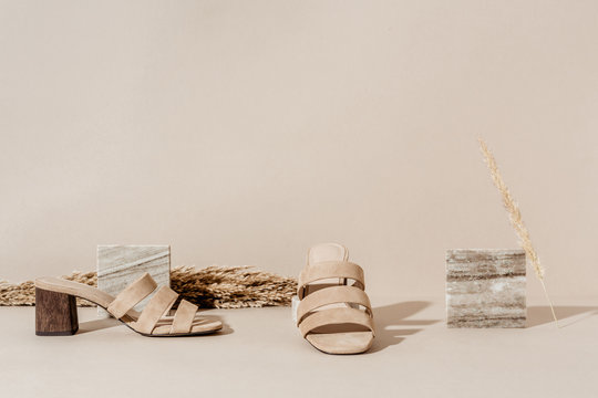 Beige mule sandals