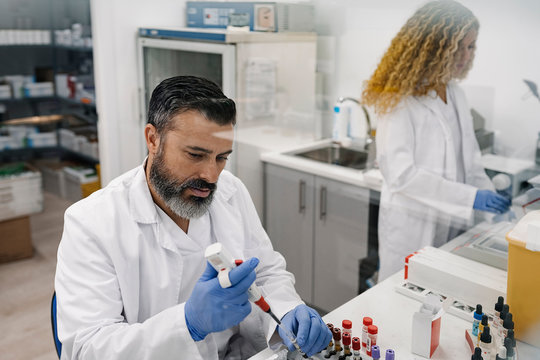 Scientists working at laboratory