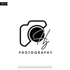 Initial Letter HJ with camera. Logo photography simple luxury vector.