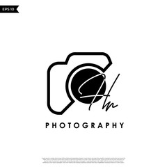 Initial Letter HR with camera. Logo photography simple luxury vector.