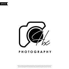 Initial Letter HX with camera. Logo photography simple luxury vector.