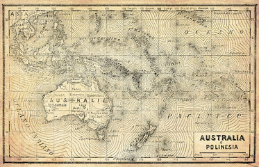 Ancient map of Australia, Polynesia and New Zealand with Italian names and descriptions