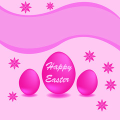 Happy Easter. pink background with space.Easter eggs,flower.