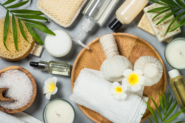 Spa product Flat lay background.