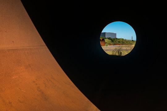 Geometrical abstract shapes in rusty corten steel and black shadows