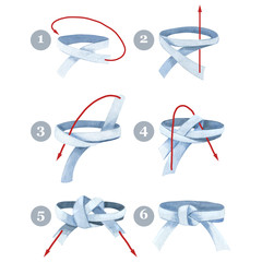 Judo belt scheme how to tie a watercolor on a white background