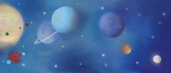 Obraz na płótnie Canvas planets in the blue starry universe