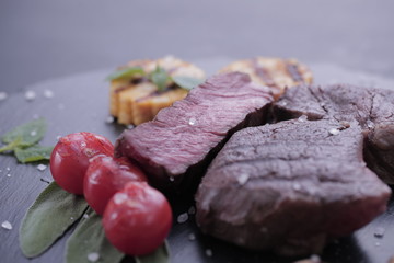 grilled meat grilled vegetables corn