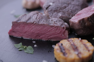 grilled meat grilled vegetables corn