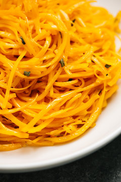 Prepared butternut squash noodles close up
