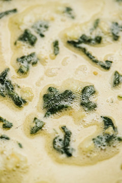 Cooking sage butter macro detail