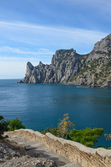 View towards Chicken-Kaya cape and Deliliman Bay, Crimea, Russia.