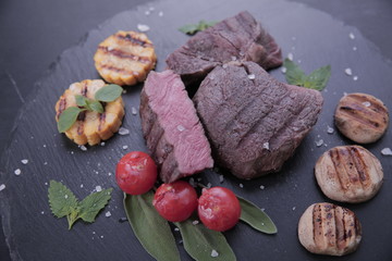 grilled meat grilled vegetables corn