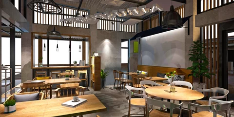 Keuken spatwand met foto 3d render of modern cafe restaurant © murattellioglu