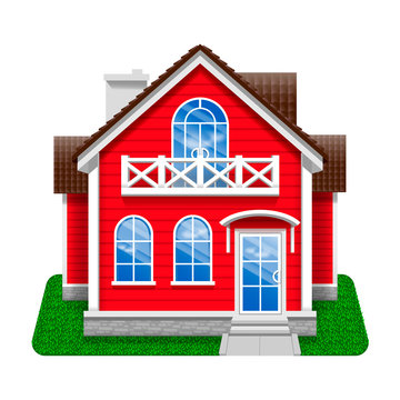 Red house icon. Cartoon vector  detailed illustration isolated on white background.