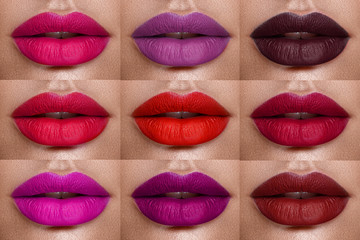 Obraz premium Collection of lips colorful hues. The palette of lipsticks. Close-up