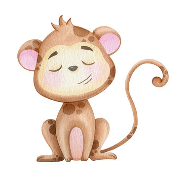 cute monkey Animal Watercolor Illustration for children print