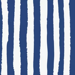 Wallpaper murals Blue and white Universal unisex dark navy blue nautical marine coastal seamless repeat pattern with grunge torn texture jagged vector cabana stripe
