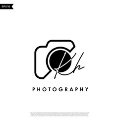 Initial Letter KH with camera. Logo photography simple luxury vector.