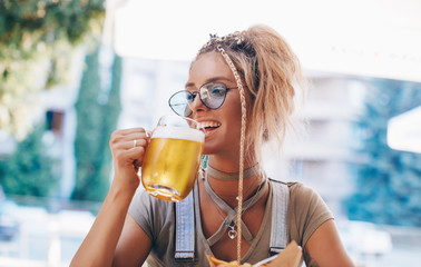 Woman beer Happy day