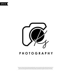 Initial Letter KS with camera. Logo photography simple luxury vector.